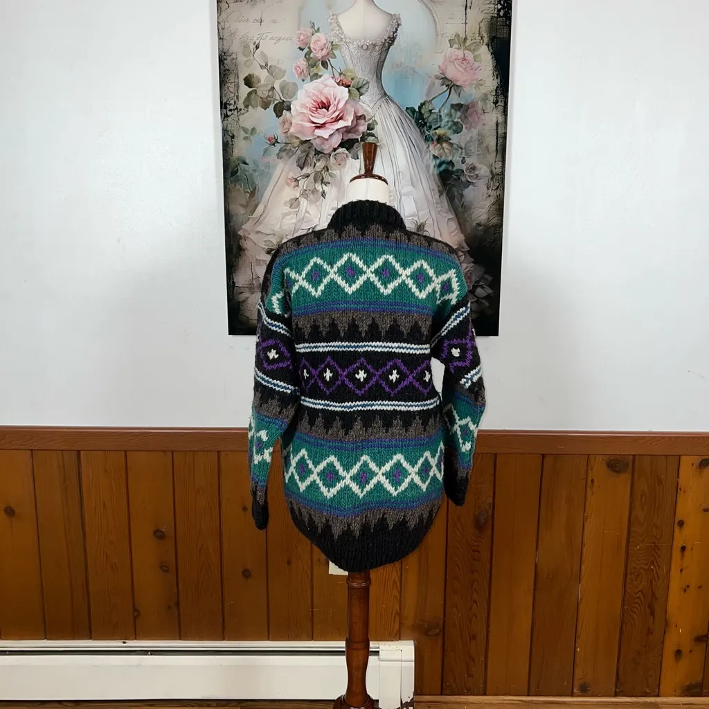 Awesome Vintage 1980s Indian Weavings Ecuadorian Wool Sweater! Gray Size L - Image 4