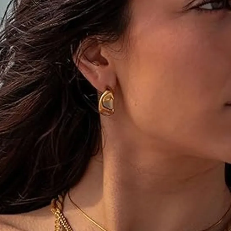 Chunky Gold Stud Earrings for Women 14k Gold Plated Hypoallergenic - Image 3