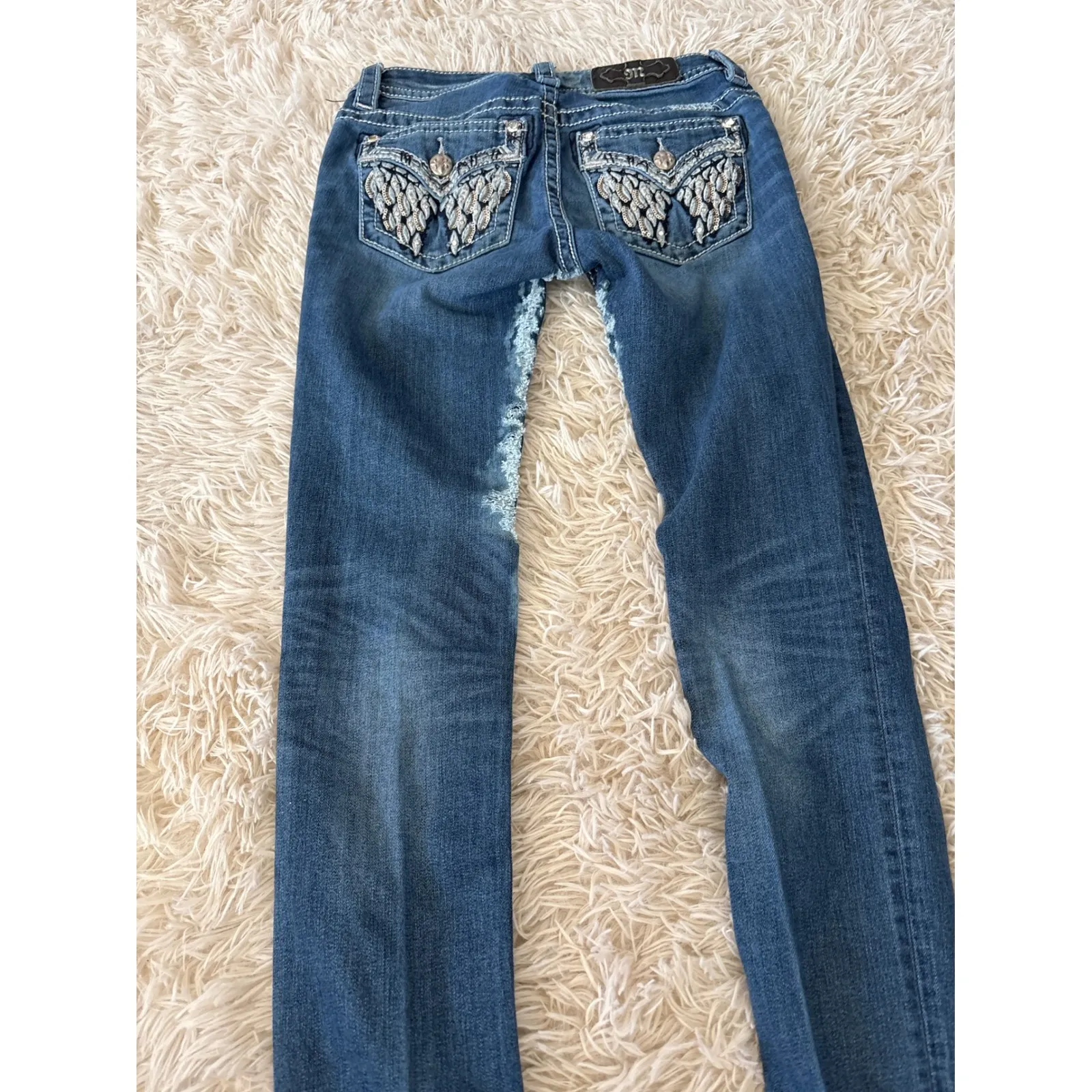 Miss Me Mid Rise Skinny Jeans Embellished Pockets Rhinestones Sequins Size 26 - Image 7