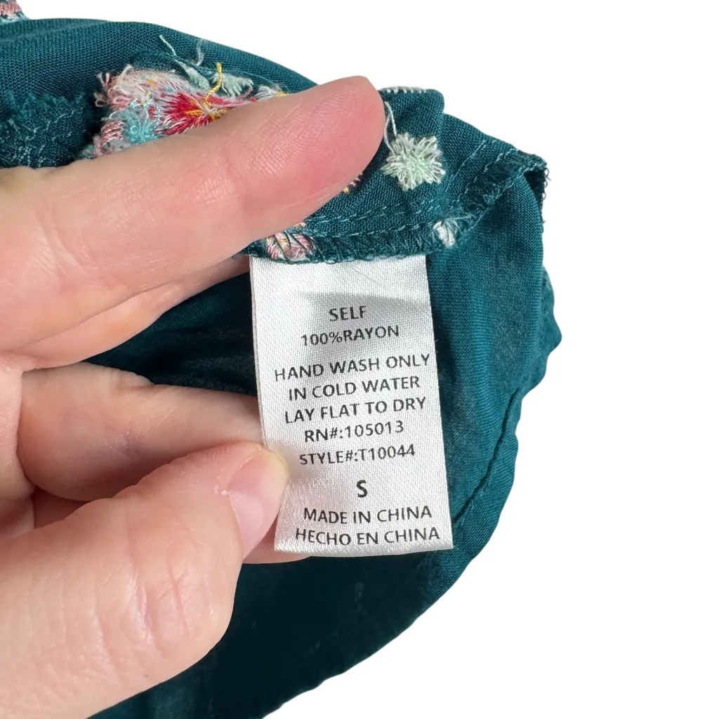 Savanna Jane Embroidered Ruffle Top Multicolored Sleeveless Tie Floral Small S Blue - Image 6