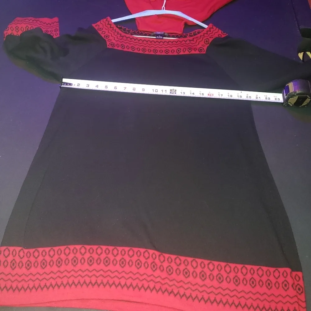 Style & Co. Women Black/Red Cotton Square Neck Long Sleeve Knee Length Dress XL - Image 10