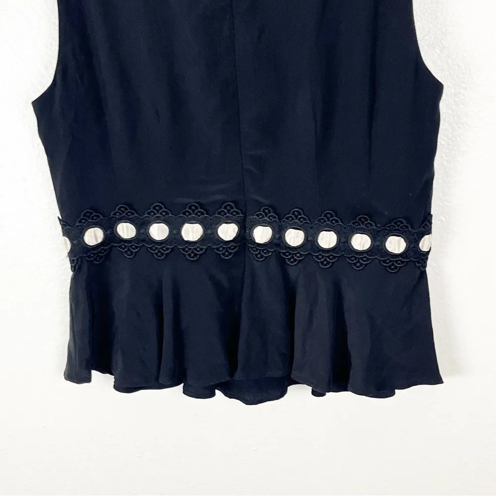 NANETTE LAPORE Poise Black 100% Silk Embroidered Lace Inset Sleeveless Top 2 - Image 8