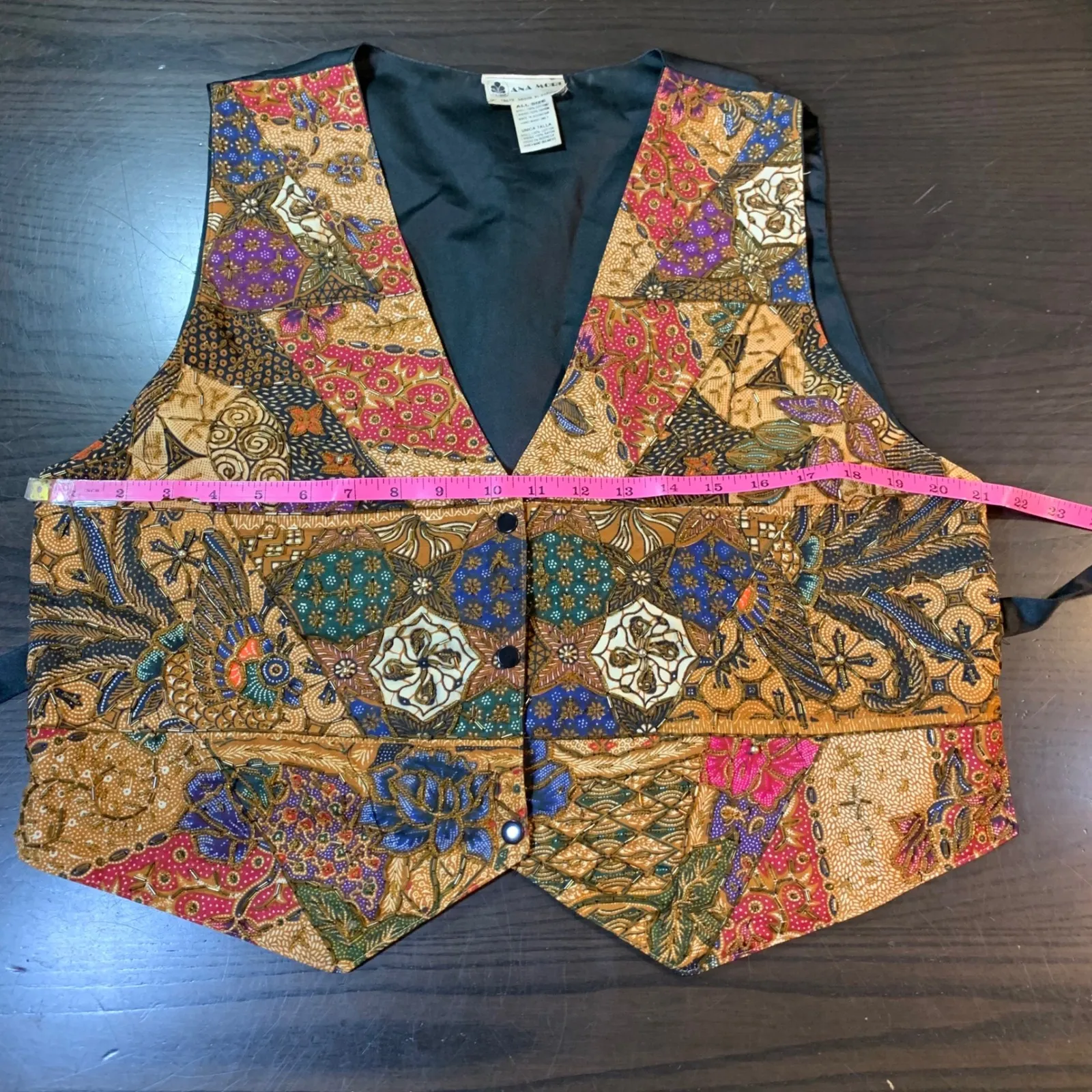 Vintage Ana Mori Beaded Patchwork Vest Top All Size Boho Retro‎ Brown Fall Vibe - Image 5