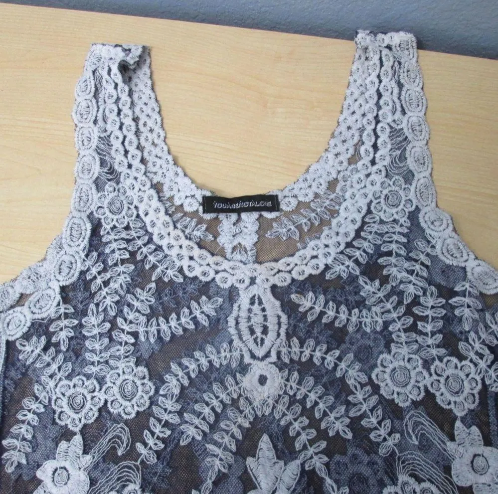 Blue lacy sheer tank top - Image 4