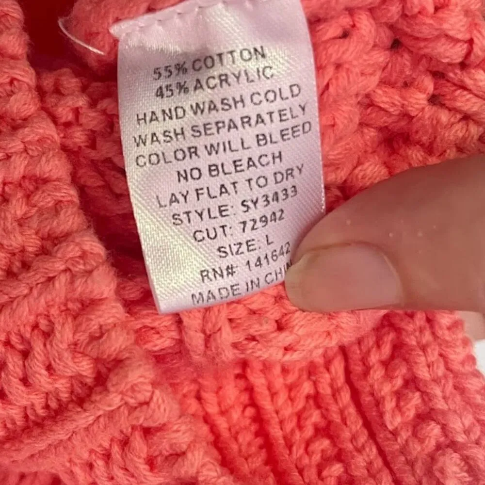 SHE+SKY Cable Knit High Neck Sweater Vest Sz L Peach Chunky New Indie Y2k Retro - Image 9