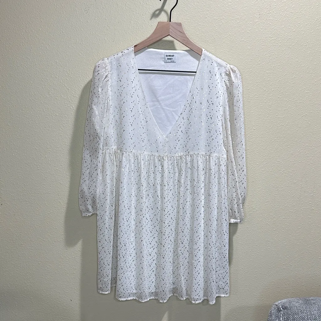 Sunday Best Aritzia Size XS Jinx White Dress with Gold Speckles - Image 3
