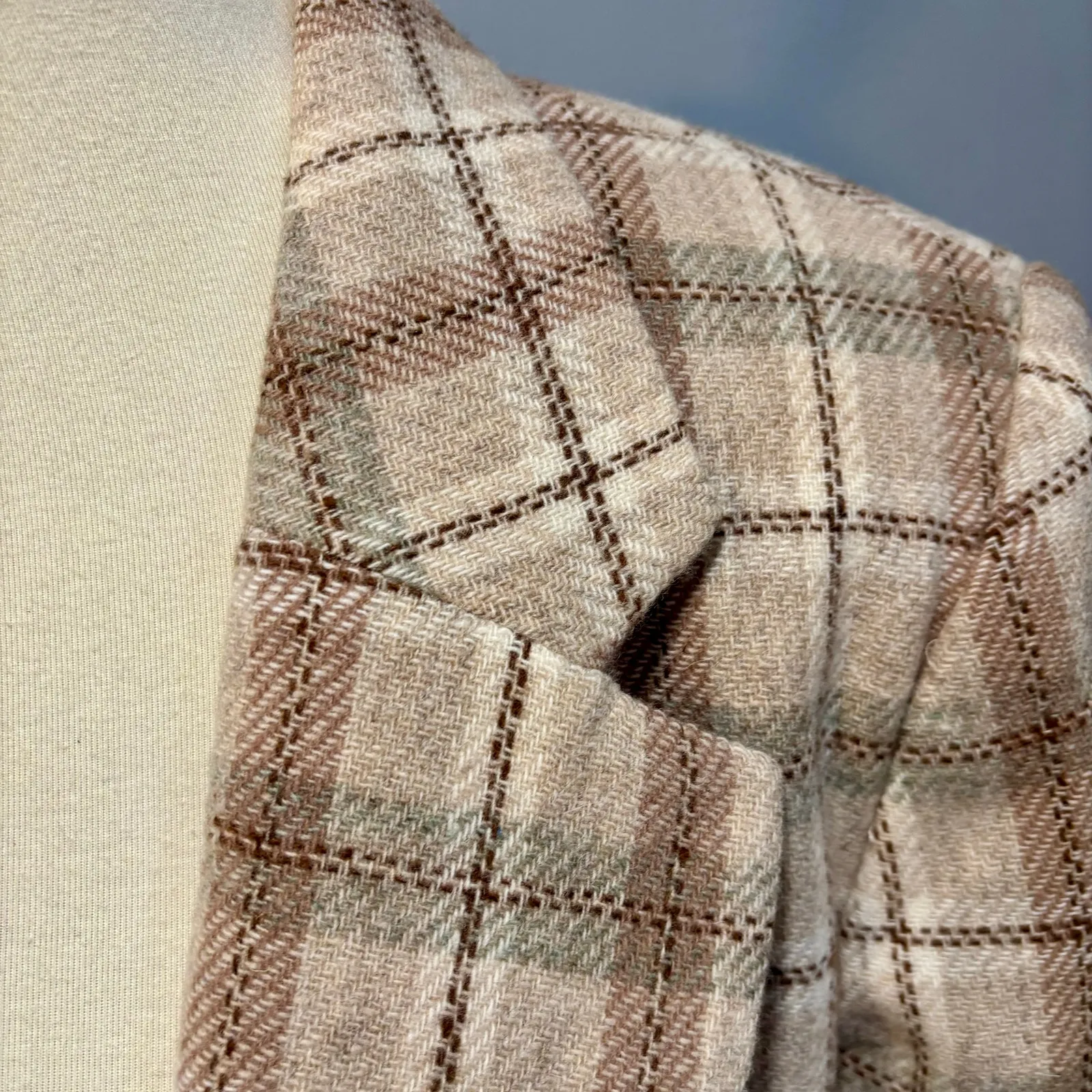 VTG Plaid Women's Blazer Jacket Cream Brown Tweed Academia office, Size 10 - Image 2