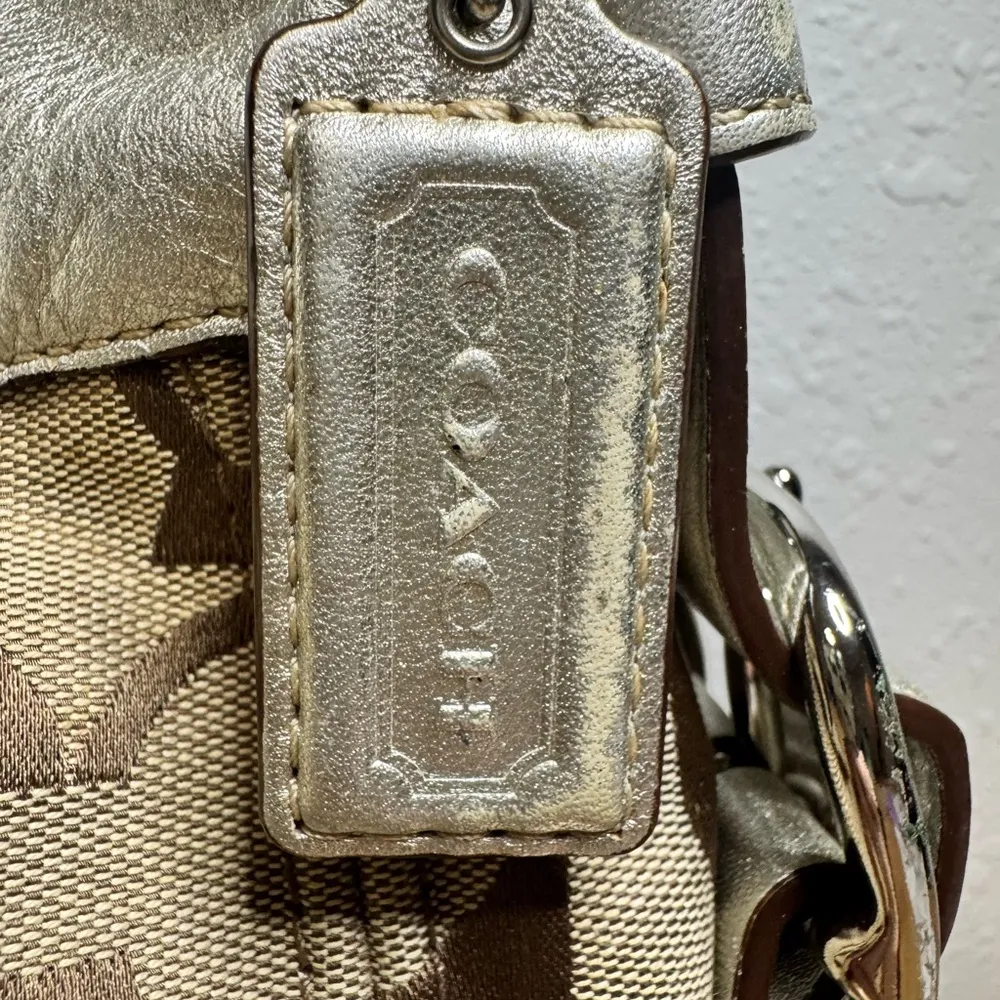 Zoe Hobo Bag Purse Jacquard Beige SILVER Monogram Canvas F12657 - Image 4