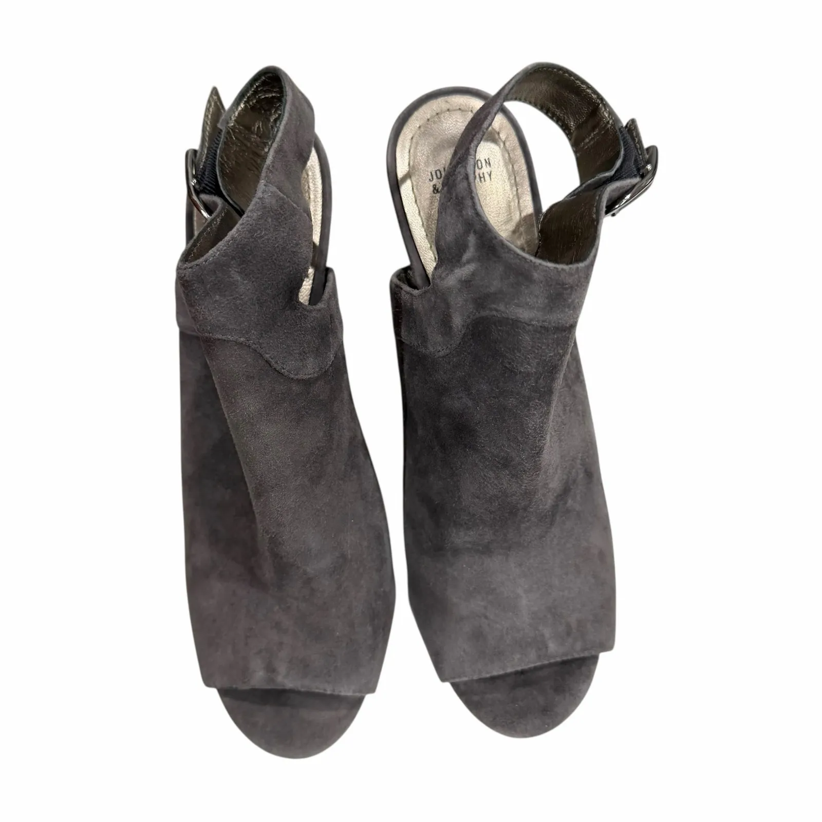 Johnston & Murphy Cassie Booties 9.5 Gray Kid Suede Open Peep Toe Slingback Heel - Image 4
