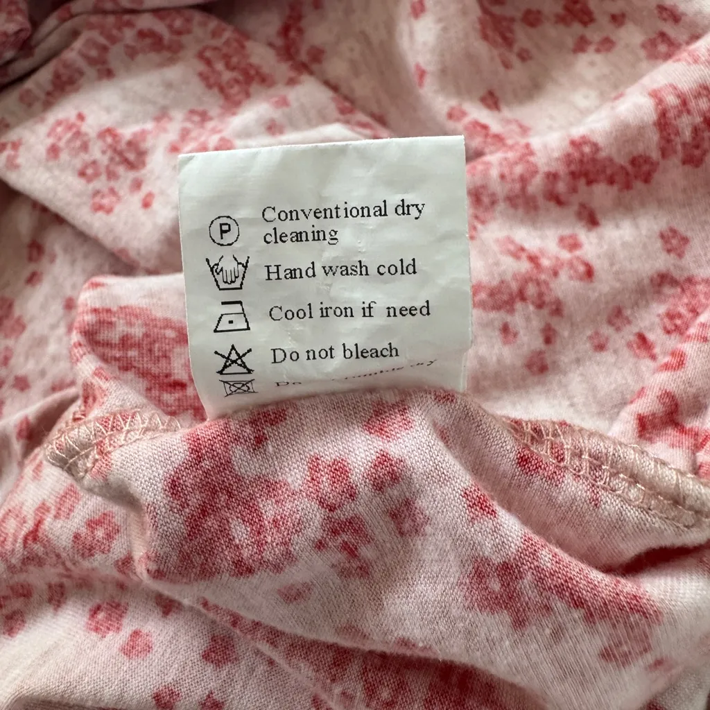 Pink, Red & White Floral Print Button Front Short Sleeve Stretchy High Low Dress Pink Size M - Image 8