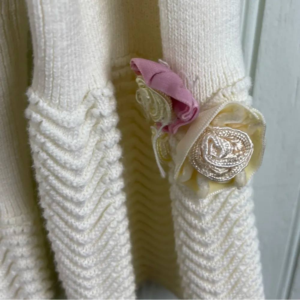 NorthStyle Womens Flower Embellished Cardigan Pointelle Knit Size XL Cottagecore Pink - Image 10