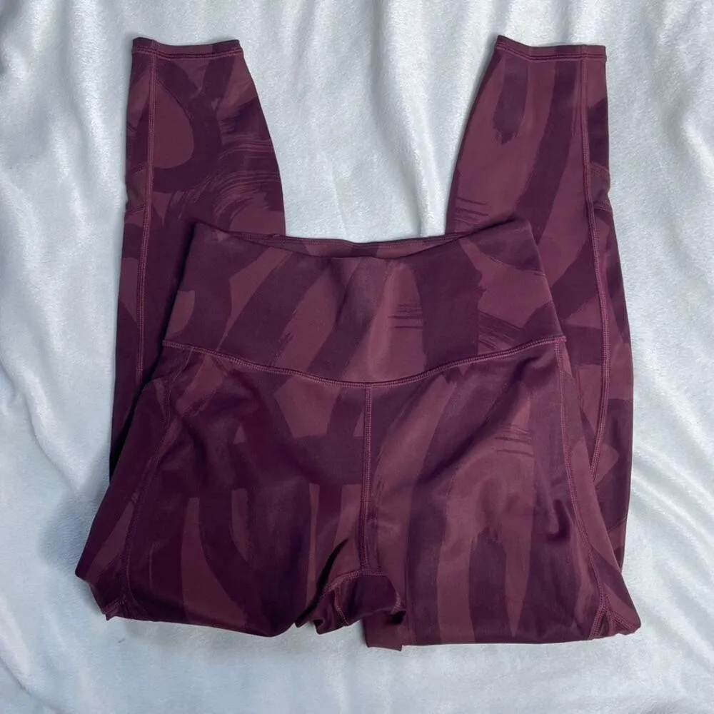 ATHLETA Tenacity 7/8 Tight Leggings Pockets Small Antique Burgundy Brush Strokes - Image 4