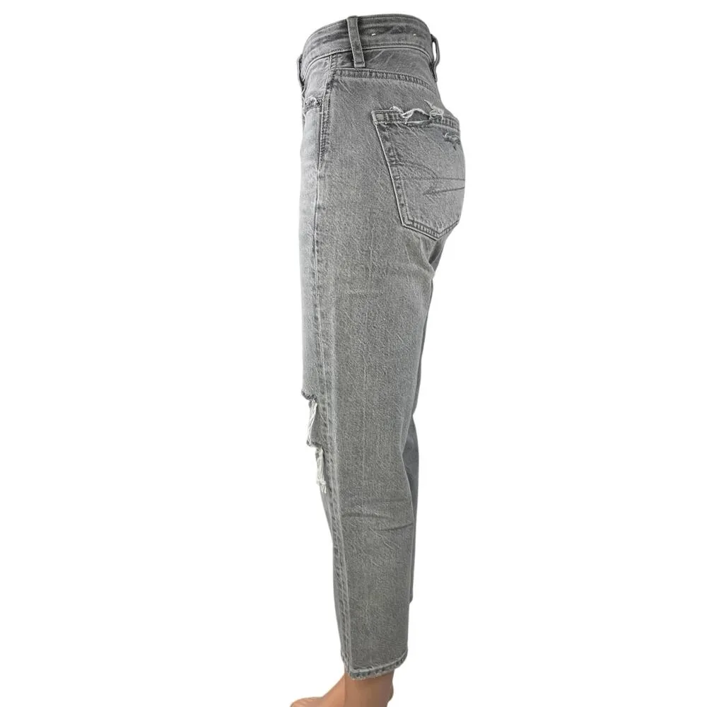 American Eagle Gray Distressed Real Good High Waist Cropped Mom Denim Jeans 0 - Image 2