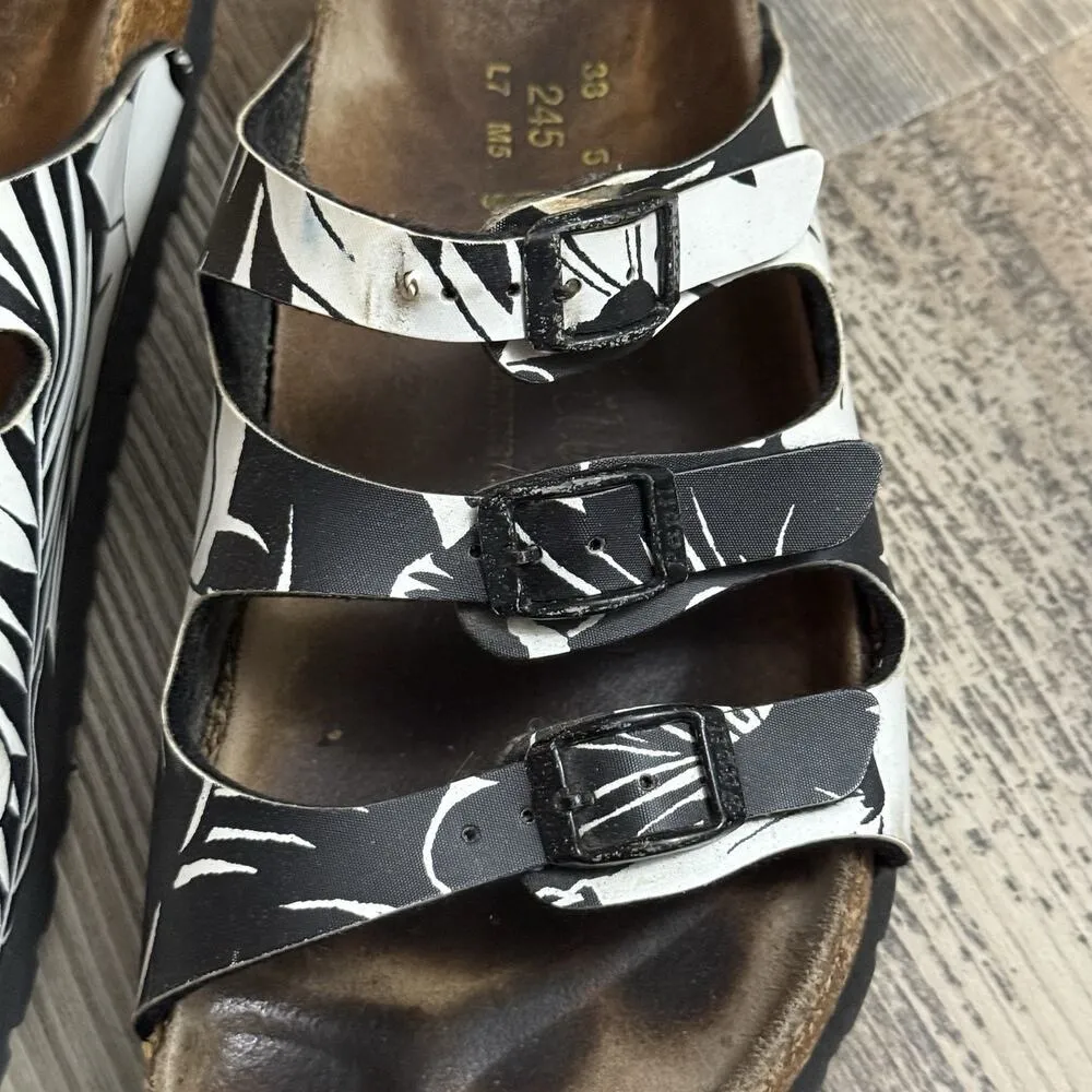 Papillio by Birkenstock Black White Floral Triple Strap Sandals Women’s 38 L7 M5 - Image 7