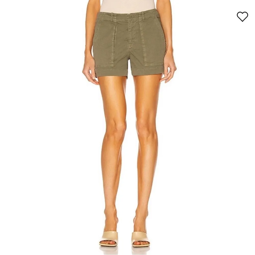 Nili Lotan Utility Shorts Women’s 2 Army Green‎ Khaki Twill Mid Rise 3.5” Inseam Green - Image 2
