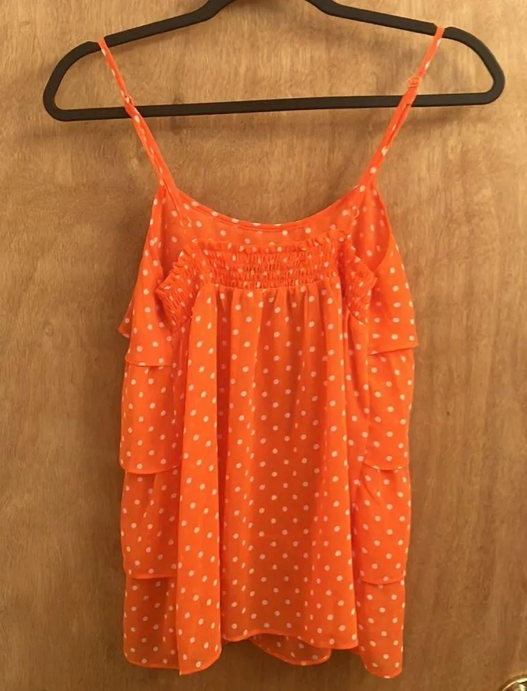 Forever 21 orange with white polka dots spaghetti strap blouse size small - Image 4