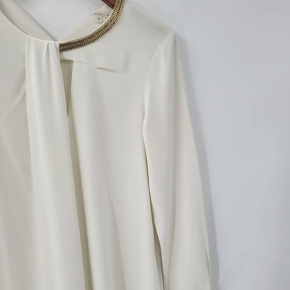 RACHEL Rachel Roy Womens Shift Dress L Cream Draped Metallic Detail Long Sleeve Size L - Image 7