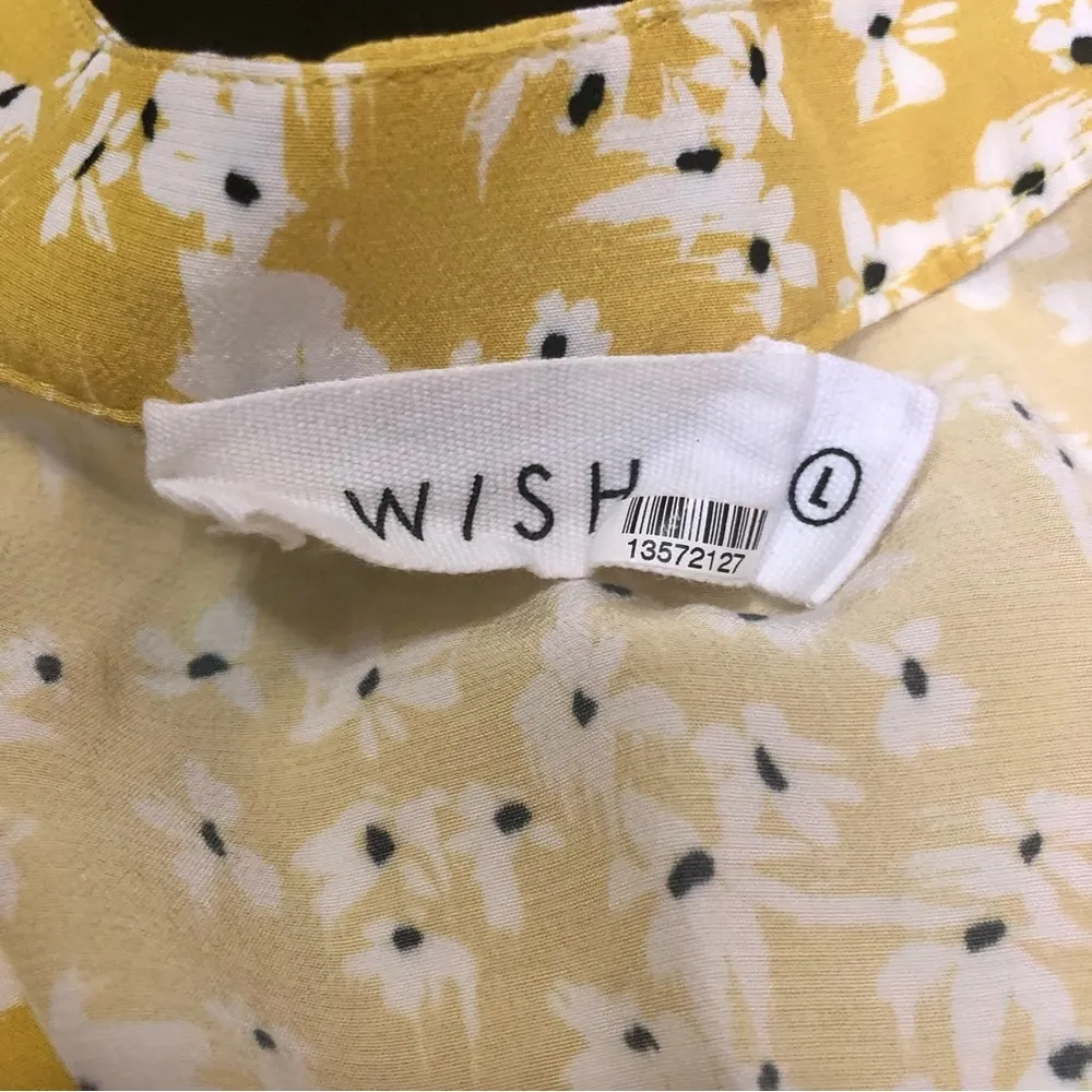 Golden Bloom Floral Mini Dress V-Neck Short Sleeve Ruffles Mustard Yellow L - Image 13