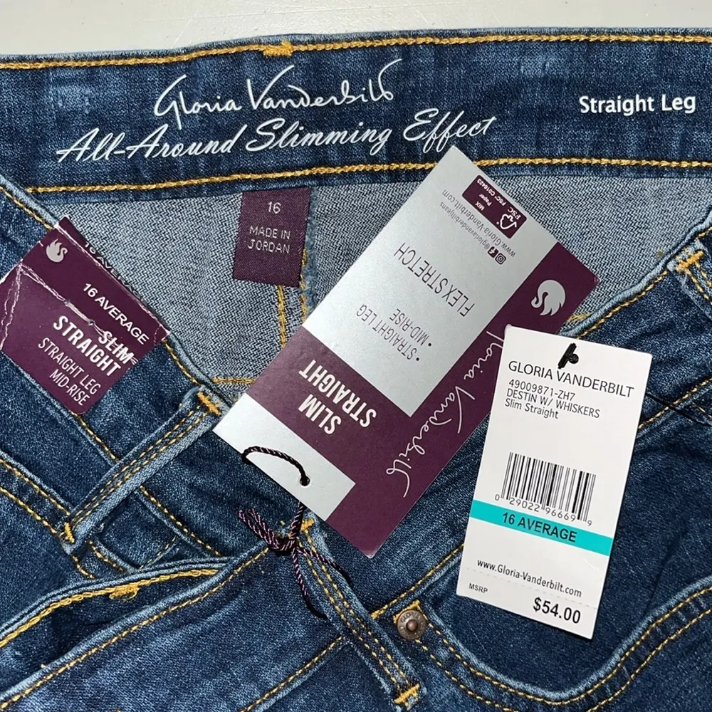 Gloria Vanderbilt NWT 16 Blue Denim Distressed Mid-Rise Slim Straight Leg Jeans - Image 5