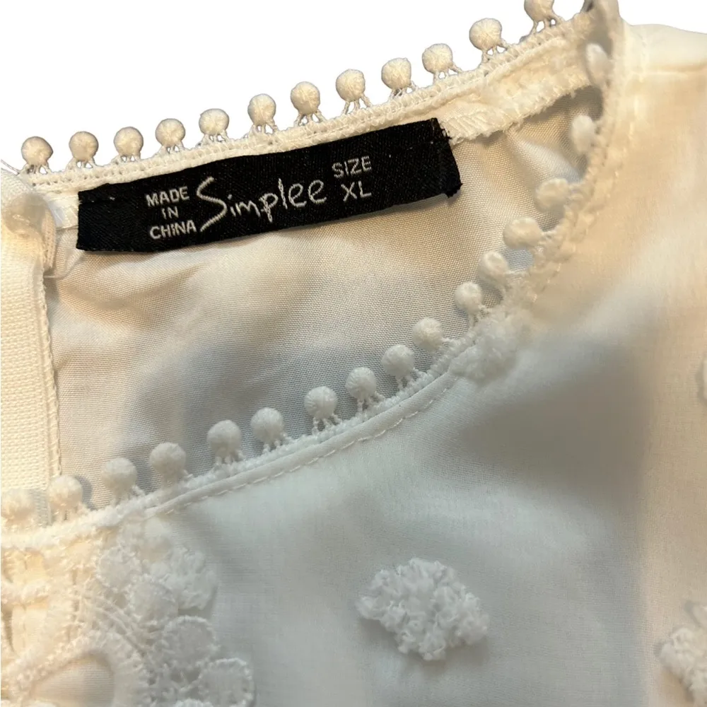Simplee Apparel White Chiffon Dress
Swiss Dot Lace Trim size xl - Image 5