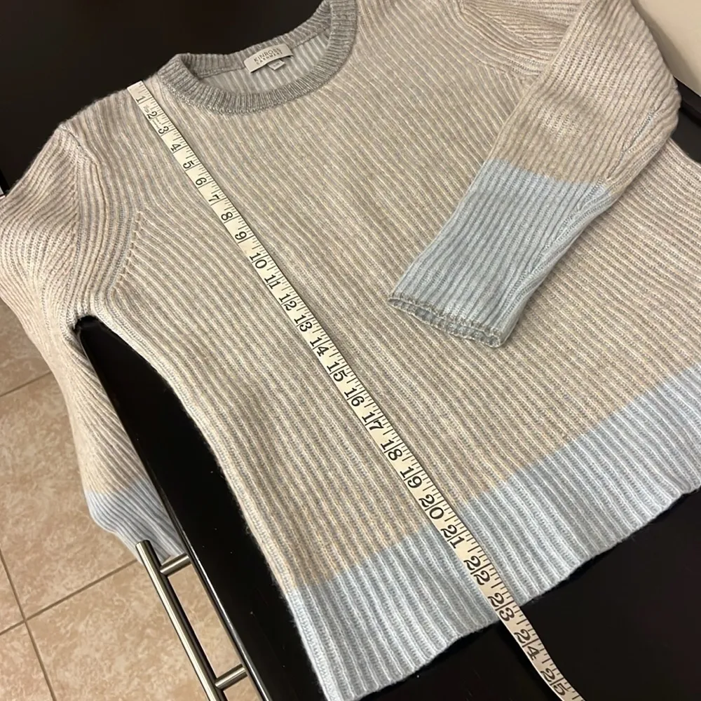 Kinross Cashmere ribbed knit pullover sweater, colorblock pastel colors, Sz L Gray Size L - Image 7