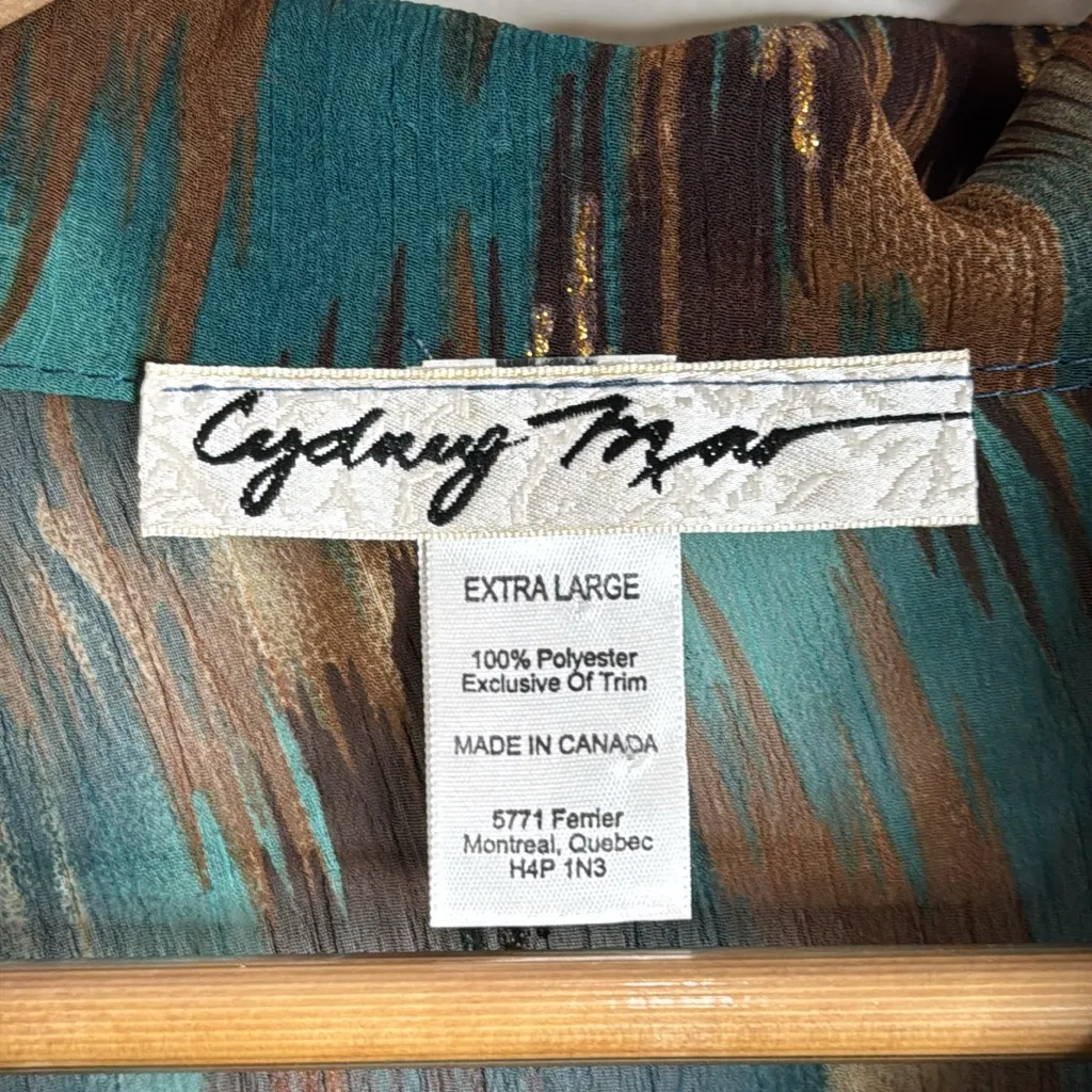 Cydney Mar Multicolor Ikat Crinkle Chiffon Sheer Ruffled Blouse size XL Brown - Image 8