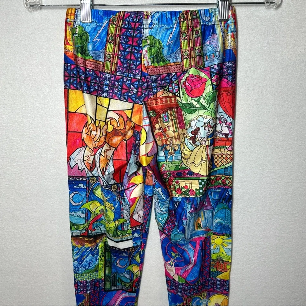 Disney Beauty & The Beast Leggings Women's S Bright Multicolor Stained Glass - Image 3