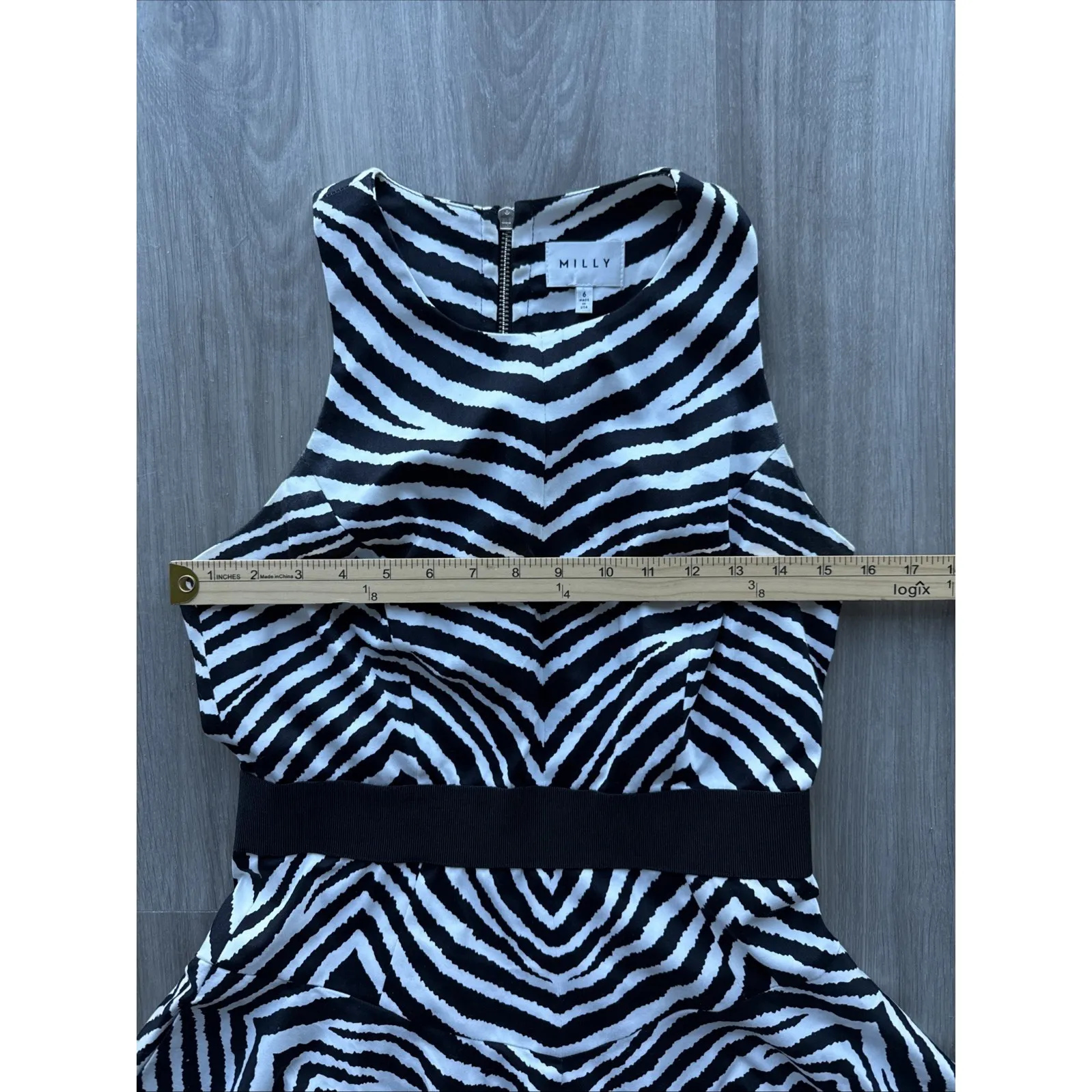 Milly Zebra Print Black & White Fit And Flare Knee Length Dress Sz 6 Semi Formal - Image 3