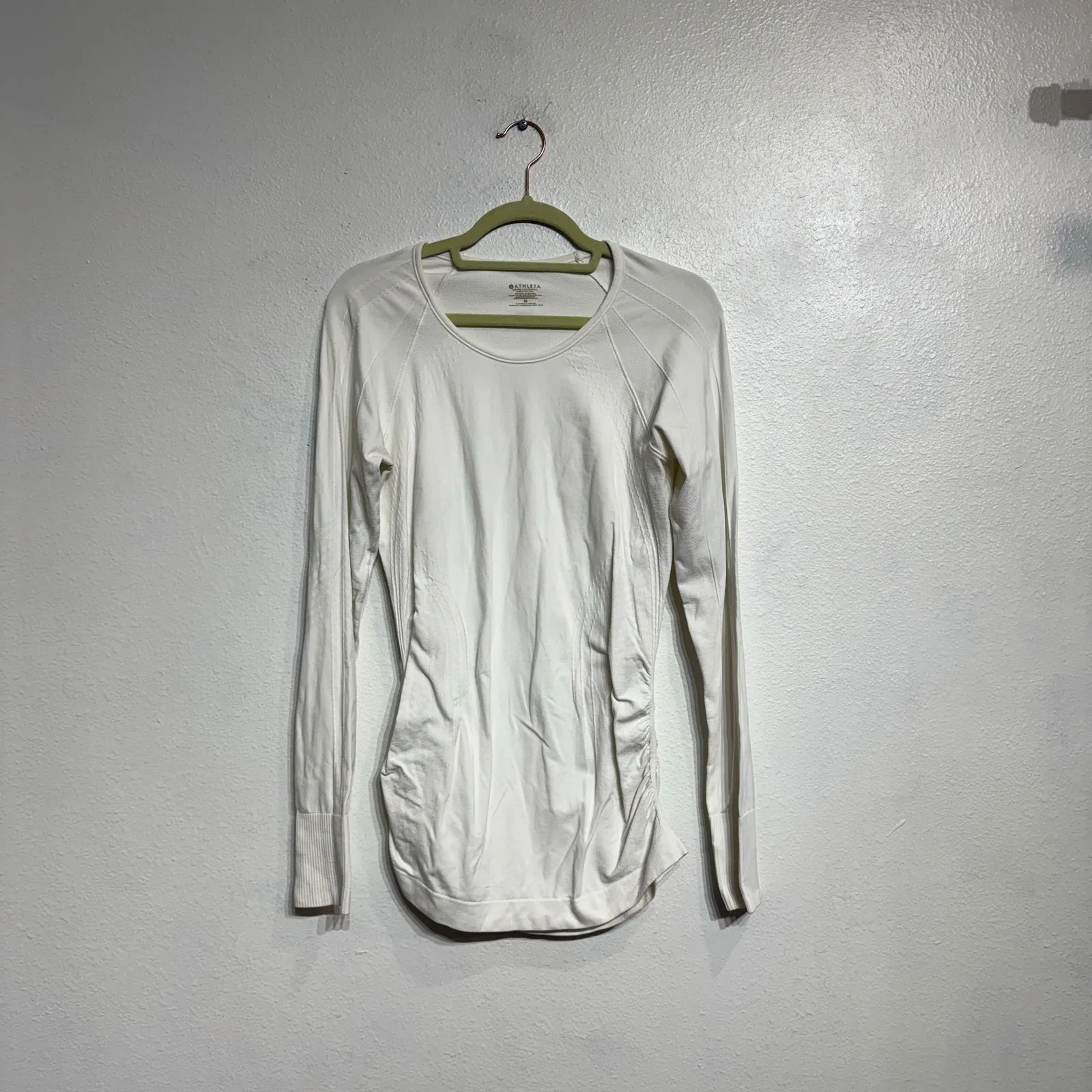 Athleta White Speedlight Seamless Ruched Long Sleeve Top Sz M - Image 2