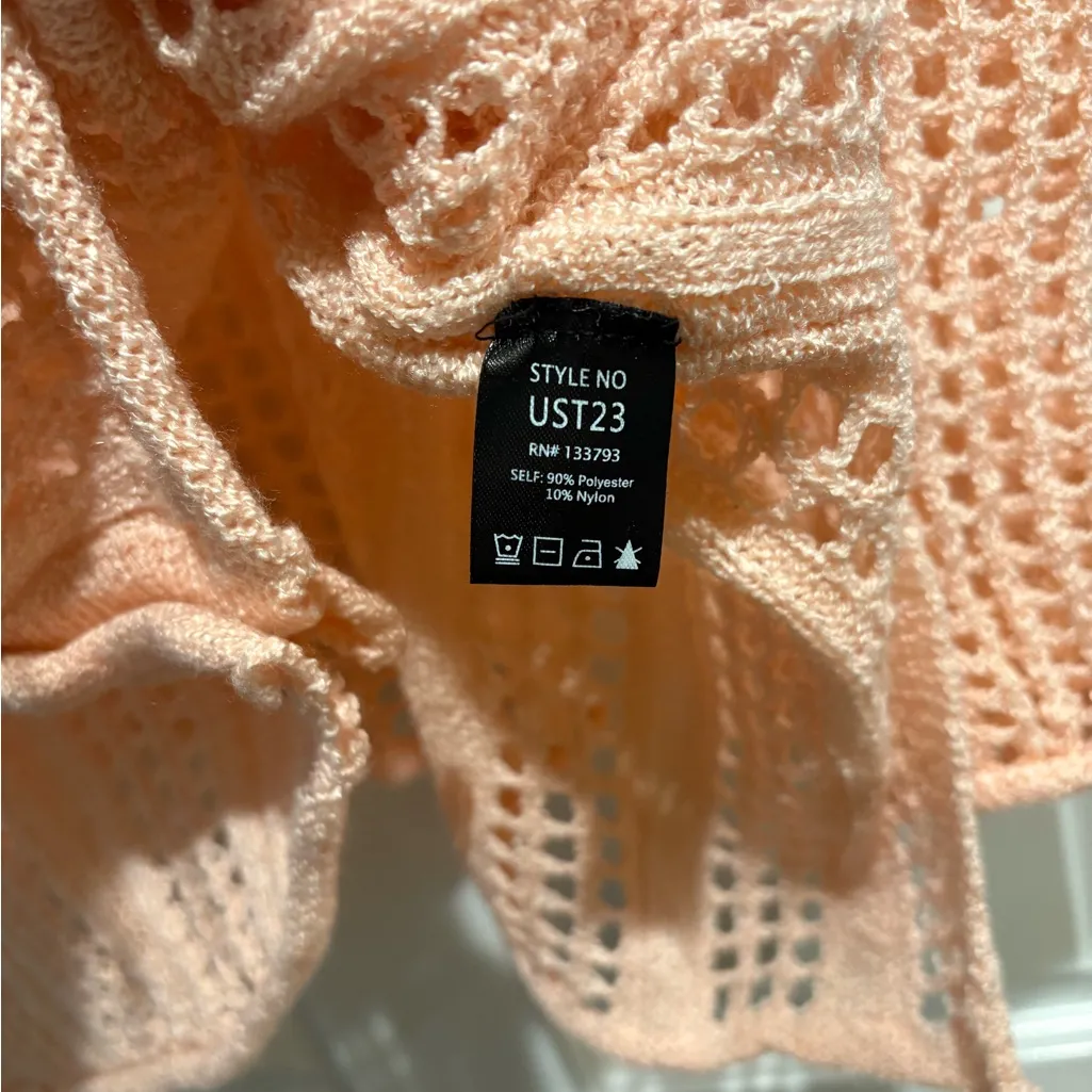 POL open knit oversized cardigan sweater top sz M L light salmon pink - Image 5