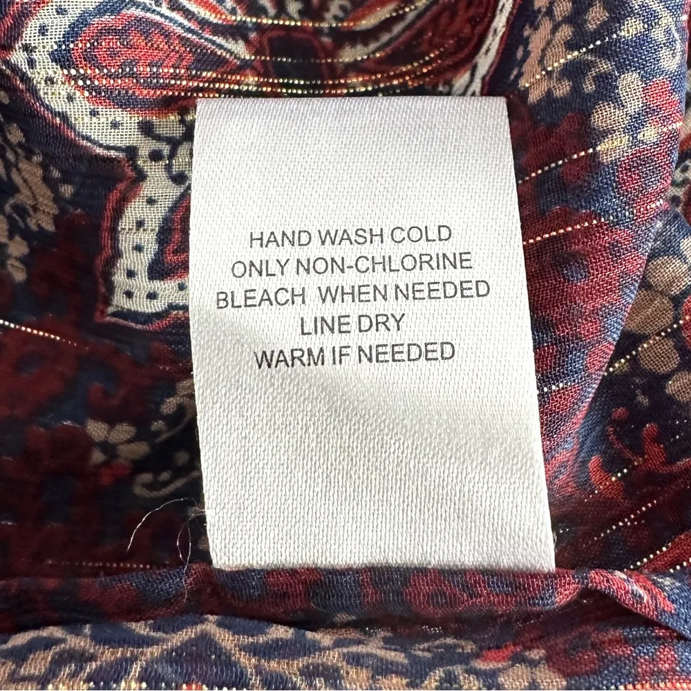 Daniel Rainn Sheer Boho Blouse XL Shimmery Rope Trim Flowy Long Sleeve Top - Image 9