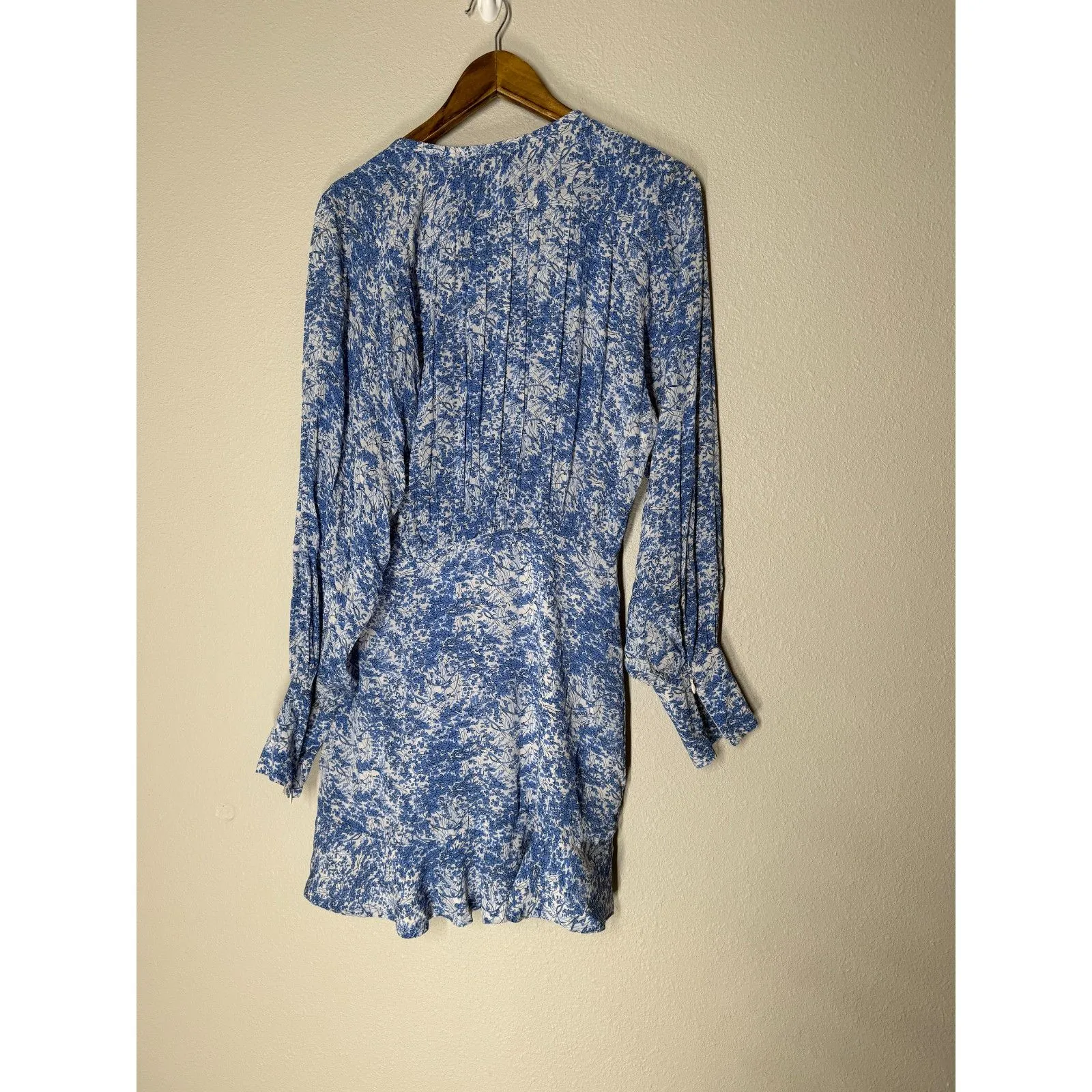 Karina Grimaldi Blue Floral Mini Dress Womens Sz S Boho Beachy Tassel Feminine - Image 6