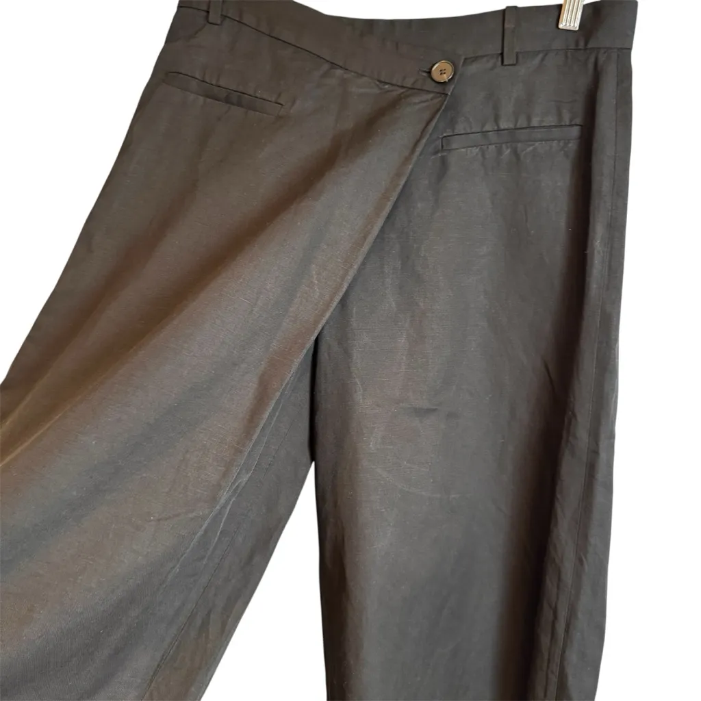 COS Linen Blend Cross Over Wide Leg Crop Culotte Pants Size 10 - Image 3