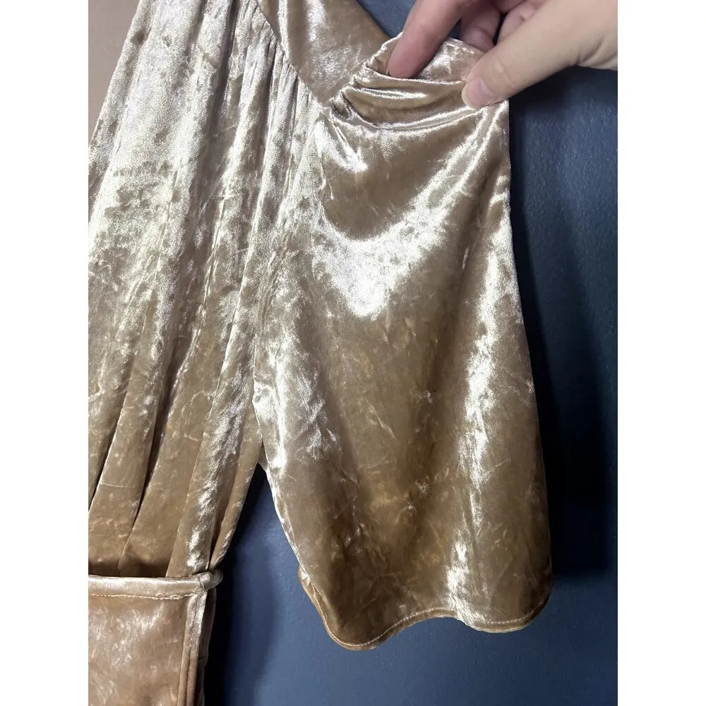 Love Fire Crushed Velvet Dress Women's Size Medium Wrap Long Light Gold Preppy - Image 6