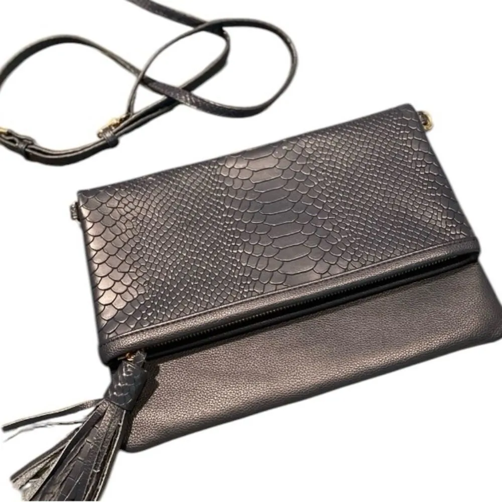 GIGI NEW YORK Navy Embossed Python Leather All In One Bag Blue - Image 5