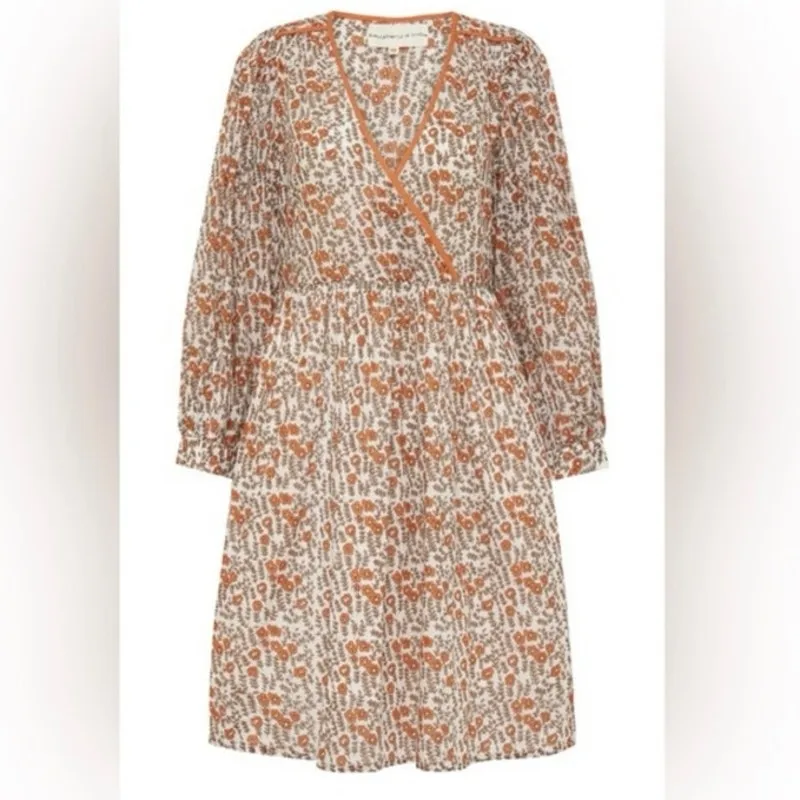 Daughters of India NEW Binita Mini Dress Apricot Color‎ Size Large Orange White - Image 3