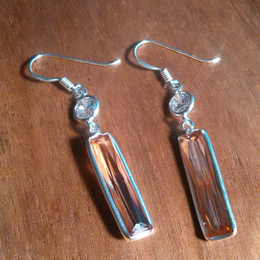 Simulated Champagne Color Diamond Sterling Silver Dangle Earrings - Image 3