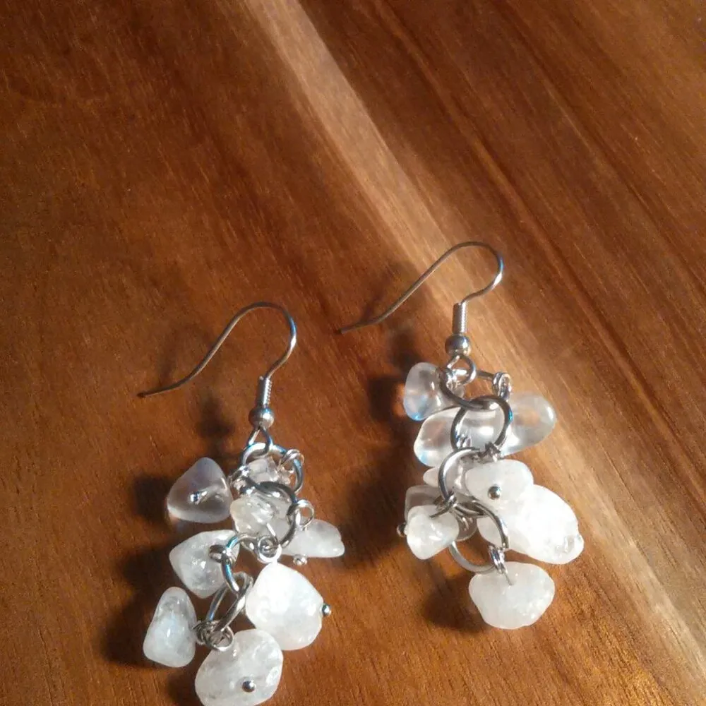 Clear Quartz Stainless Steel Dangle Earrings - Image 2