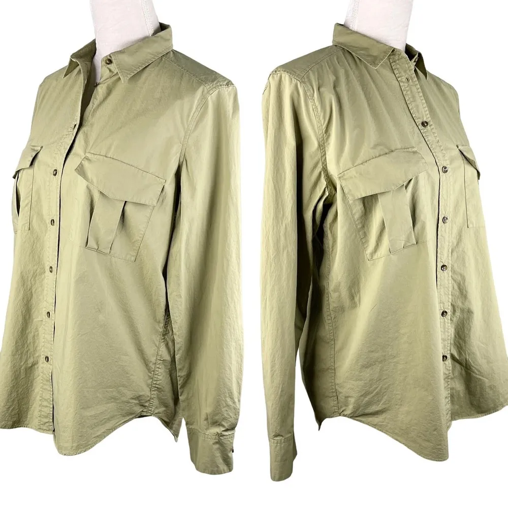 Massimo Dutti Blouse Top M Olive Green Button Down Pockets - Image 3