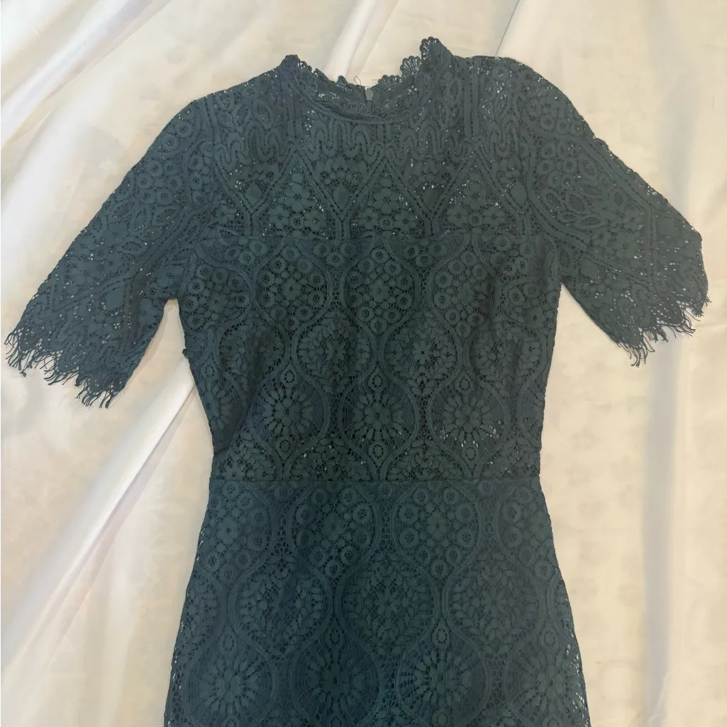 Lulus Remarkable Forest Green Sheer Lace Short Sleeve Mini Dress XS Blue - Image 7