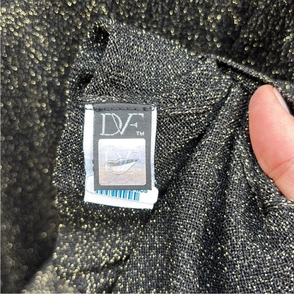 EUC Diane Von Furstenberg Ania Bis Metallic Sweater Black Gold Size M - Image 5