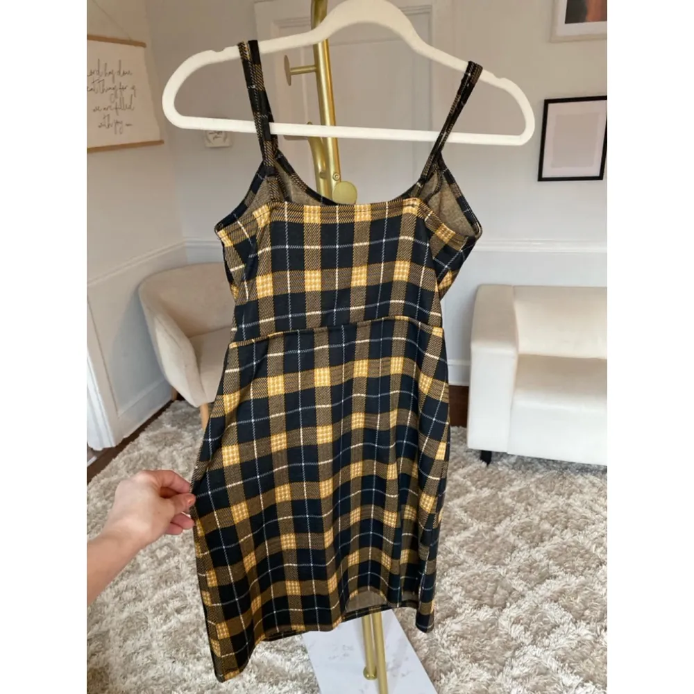 Dark Academia Plaid Bodycon Mini-Dress Grunge Y2K Punk Boho Yellow No Boundaries - Image 3
