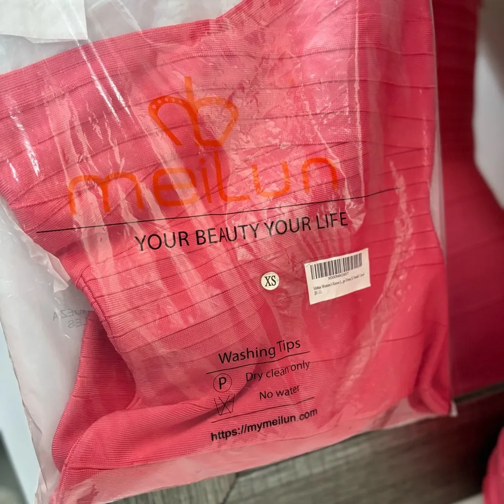 Coral Meilum Bandage dress (Herve lever) bodycon rayon dress Pink Size XS - Image 14