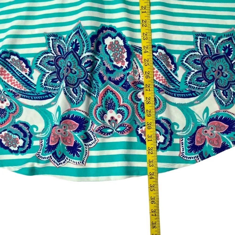 As U Wish Cut Out Skater Dress Mini Flare Stripe Floral White Teal Junior Large - Image 4