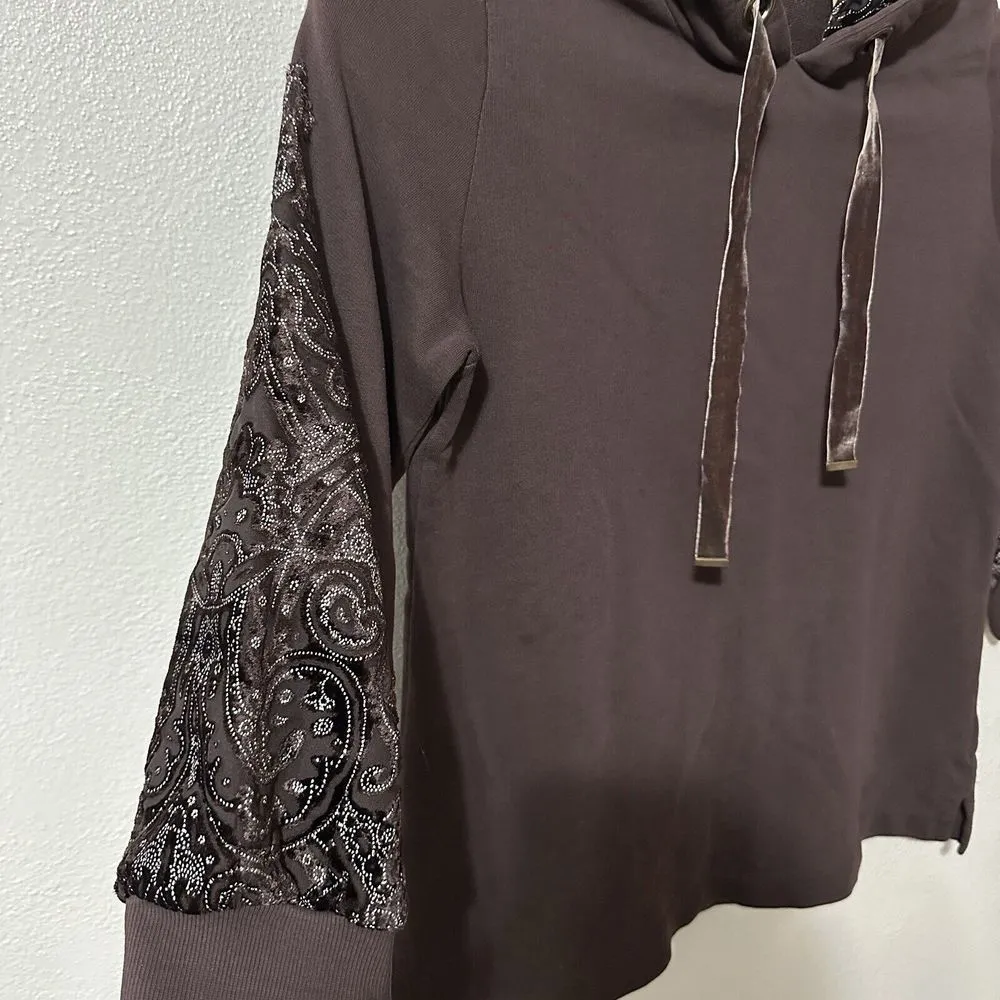 Soft Surroundings Northstar Hoodie Velvet Trim Sweatshirt Brown Size Medium‎ - Image 2
