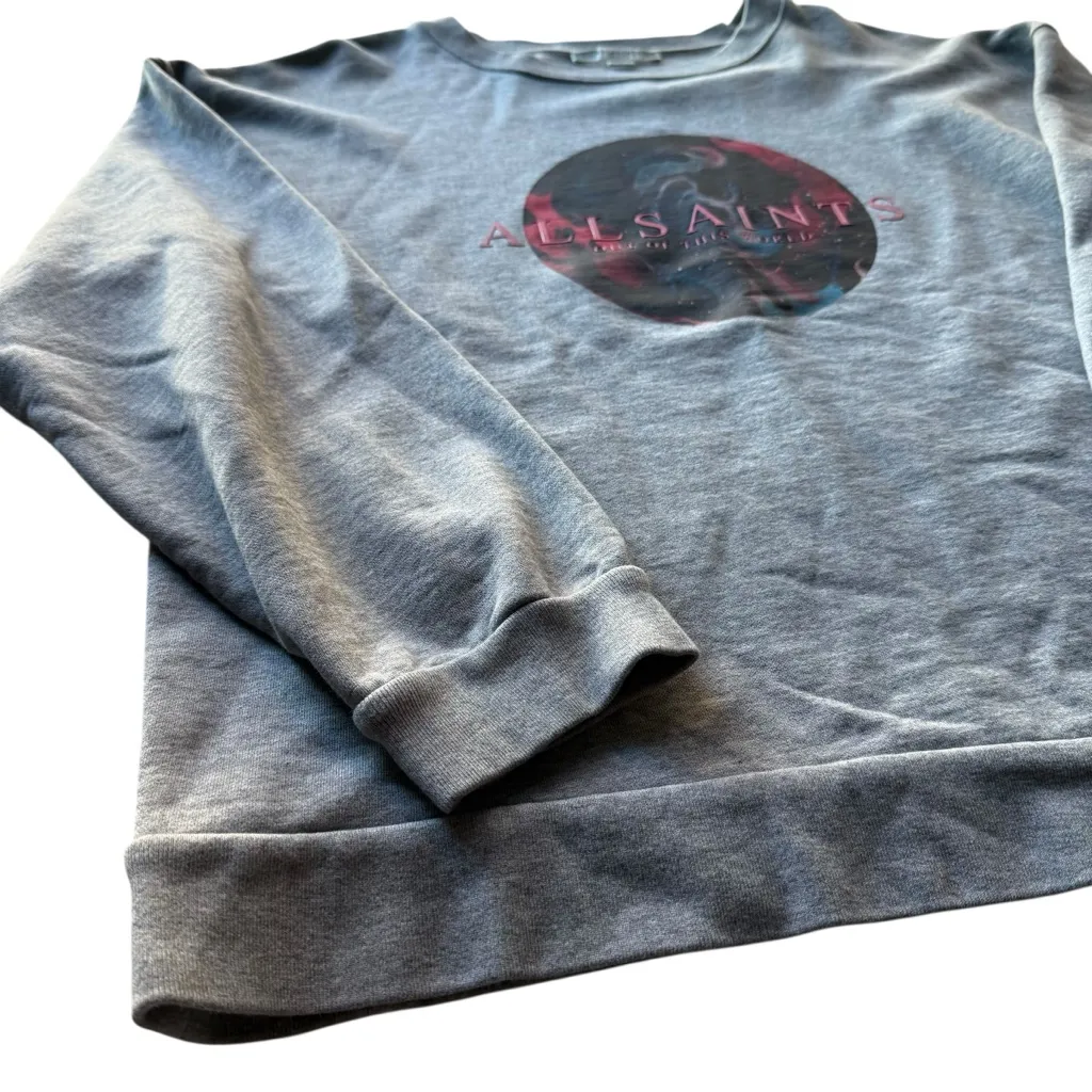ALL SAINTS Regio Iona Cotton Hand Painted Sweatshirt Gray Marl Size Medium - Image 8