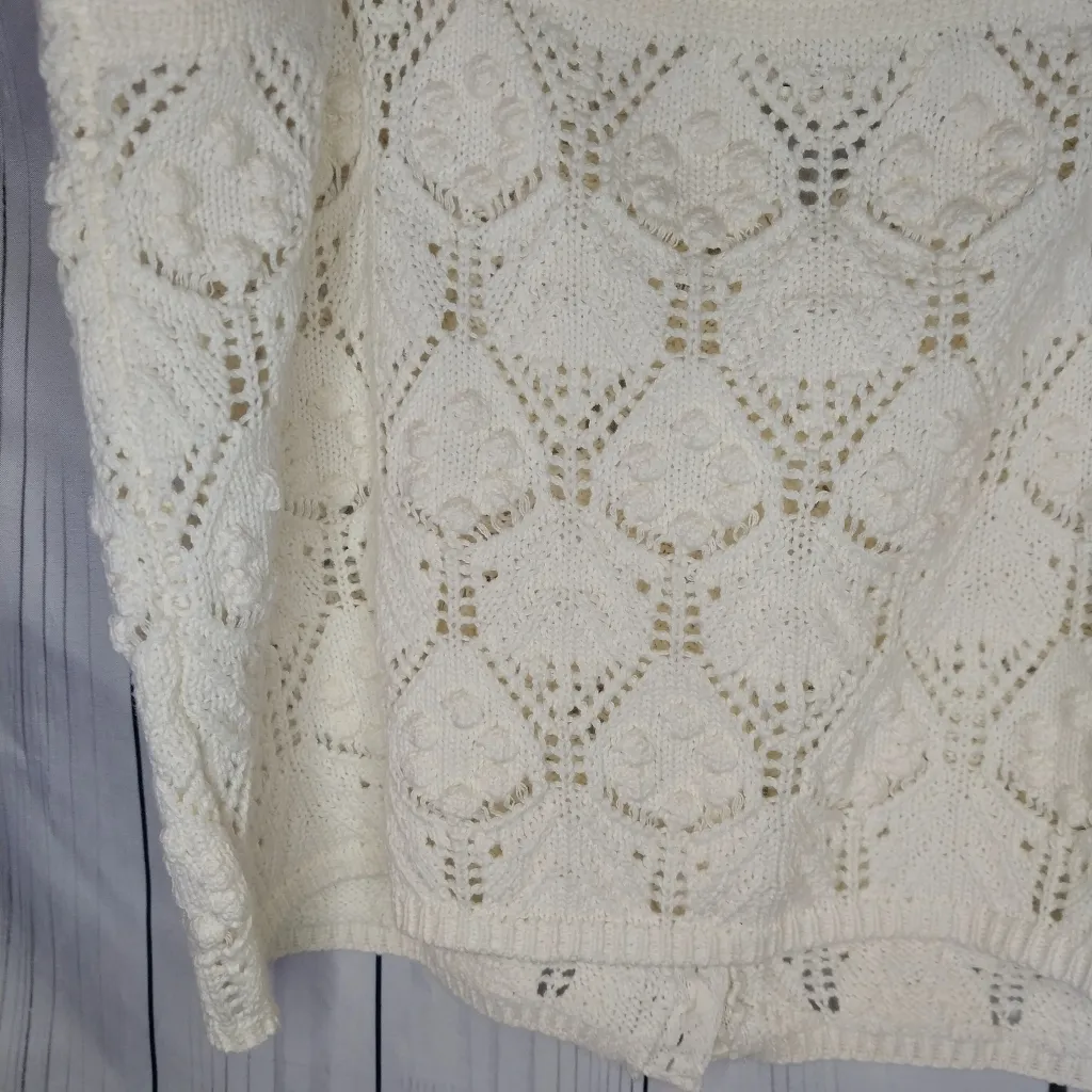 Aeropostale Crocheted Button-Front Cropped V-Neck Cream Crochet Women Top NWT - Image 10