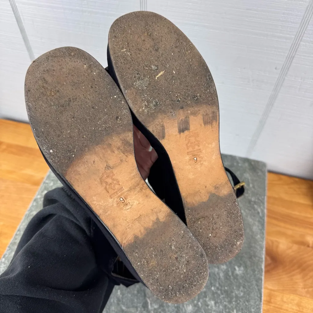 DKNY Black Velvet Platform Wedge Heels Ankle Strap Buckle Size 9 Bratz Y2K - Image 8