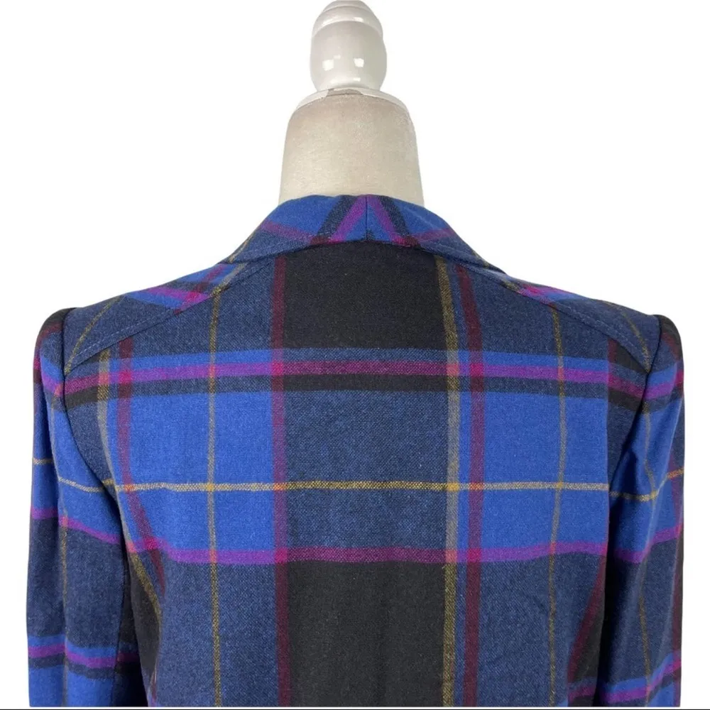 Vintage Patty Woodard 70's Retro Blue Plaid Wool Single Breasted Blazer SZ11/12 - Image 8