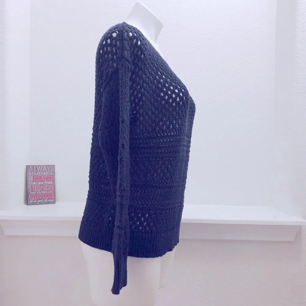 American Eagle Outfitters Crochet Sweater, Navy Metallic Knit Size XL EXCELLENT - Image 3